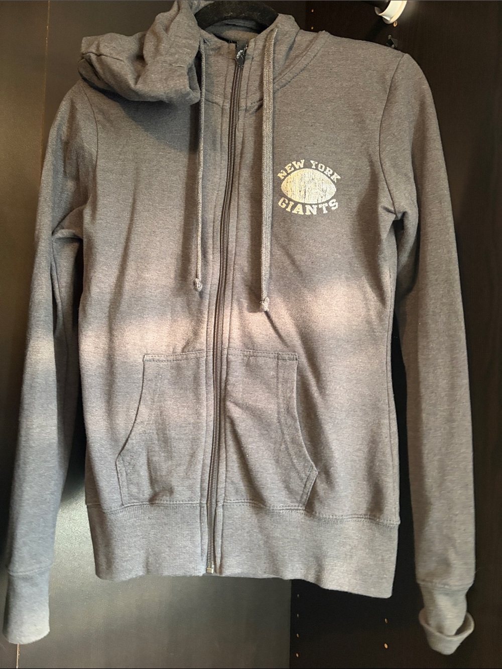 NFL Grey Hoodie with White and Grey NY Emblem juniors small